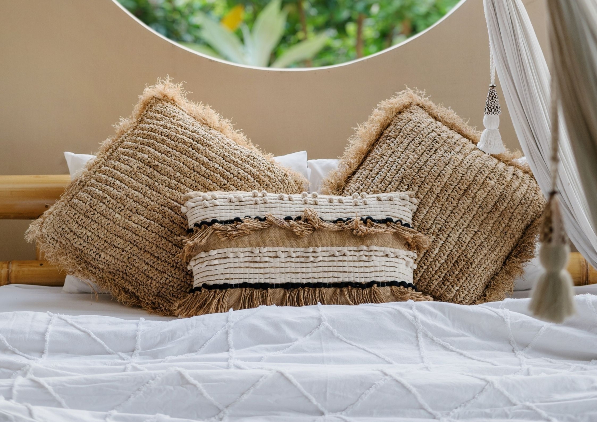 Raffia Burlap Natural Pillowcase - Lumbar 16x24