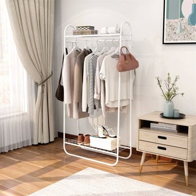 Rebrilliant 64.96"H Multi-Functional Clothing Rack in White, Size 64.96 H x 32.9 W x 12.0 D in | Wayfair | Organization
