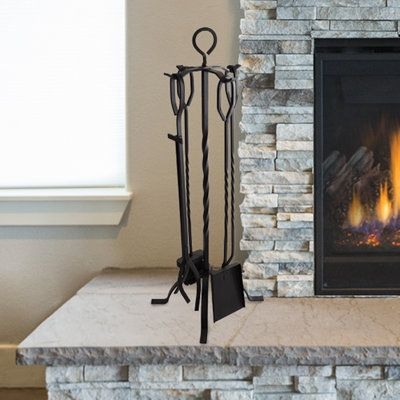 Red Barrel Studio Alanya 5 Piece Iron Fireplace Tool Set Iron in Gray, Size 32.0 H x 10.0 W x 10.0 D in | Wayfair