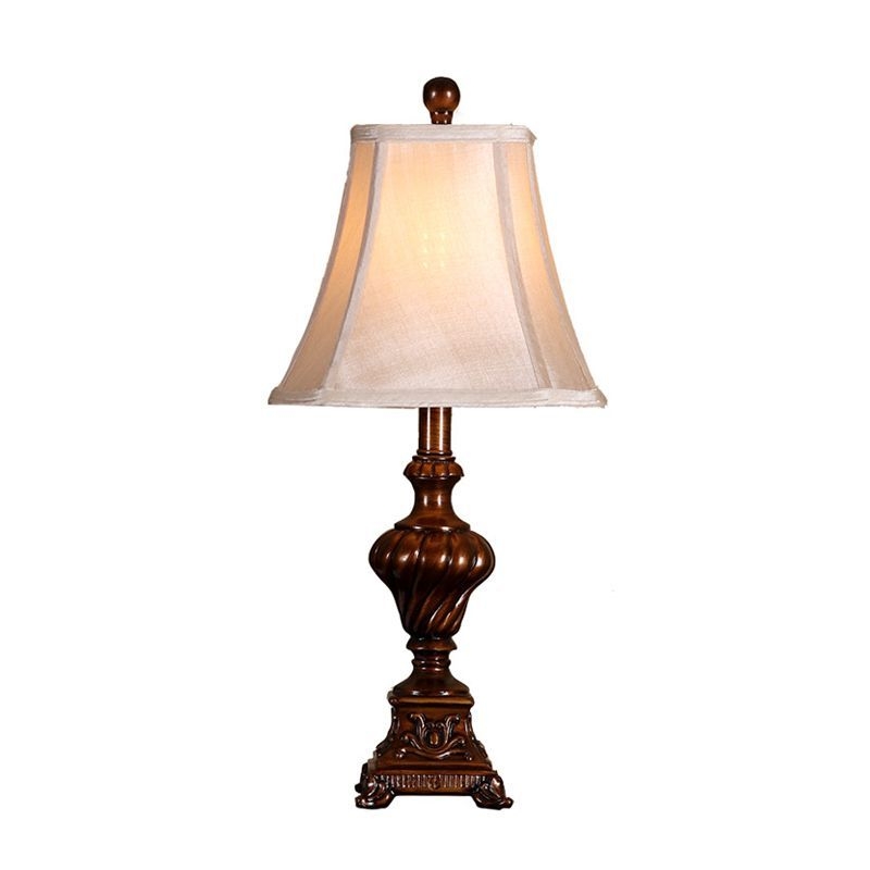 Resin Brown Night Stand Lamp Urn Shaped Base 1-Bulb Rustic Table Light with Fabric Shade - Brown