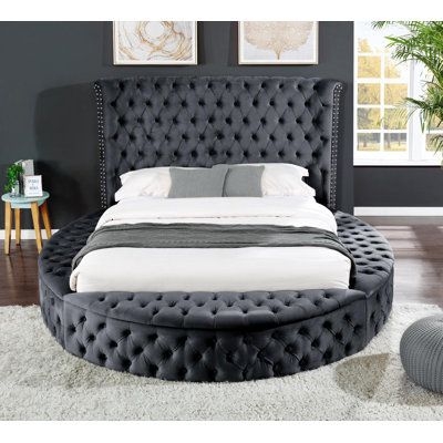 Rosdorf Park Taner Upholstered Standard 4 Piece Bedroom Set Upholstered in Black, Size Queen | Wayfair