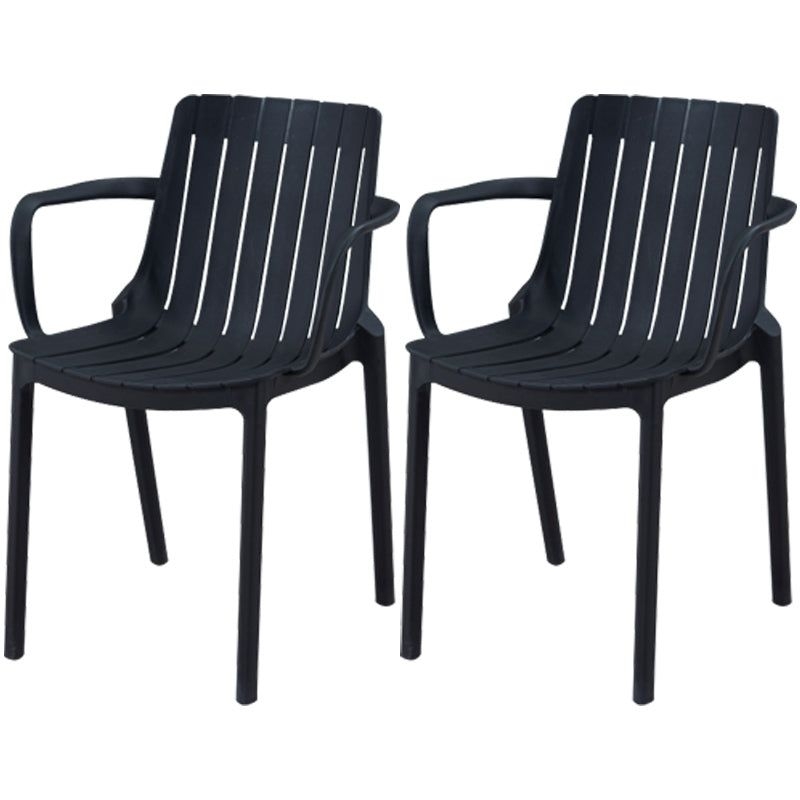 Scandinavian Kitchen Arm Chair Indoor Slat Back Plastic Dining Room Chair - Black / 2 Piece Set