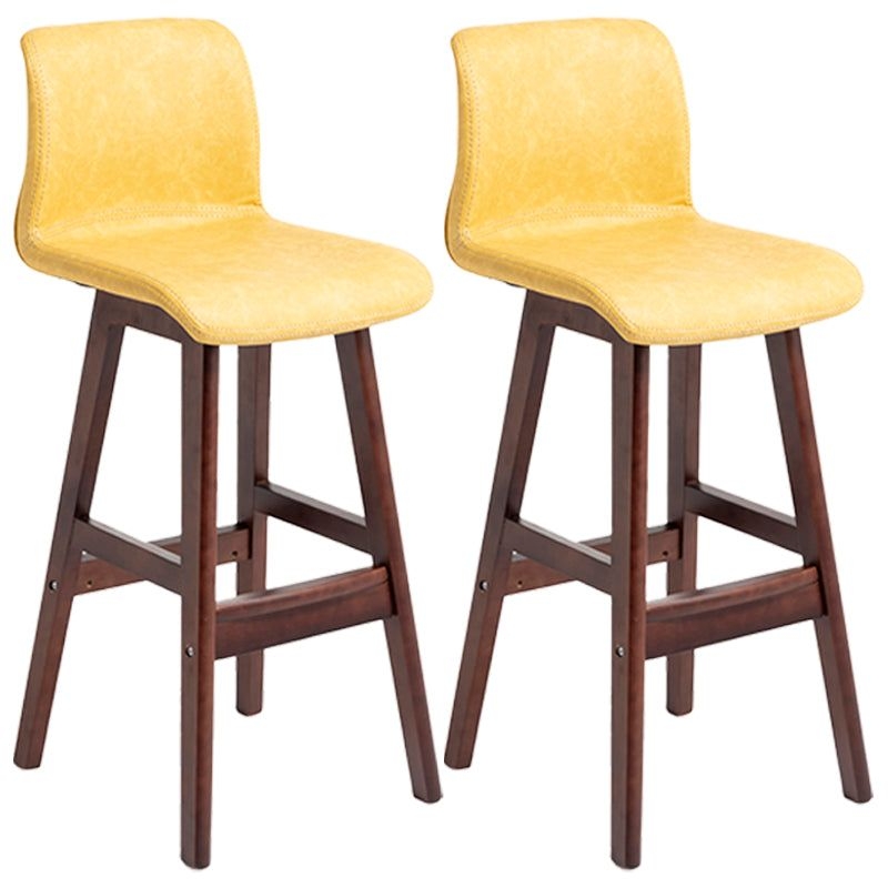 Scandinavian Style Bar-stool Square Leather Seat Counter Chair for Kitchen Bar - Yellow / Brown / 2 Piece Set