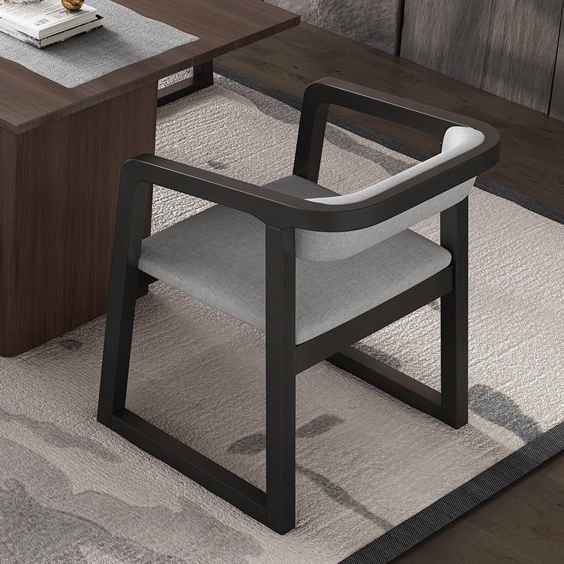 Scandinavian Wood  Kitchen Dining Room Chair Open Back Arm Chair - Dark Gray / 1 Piece / Black