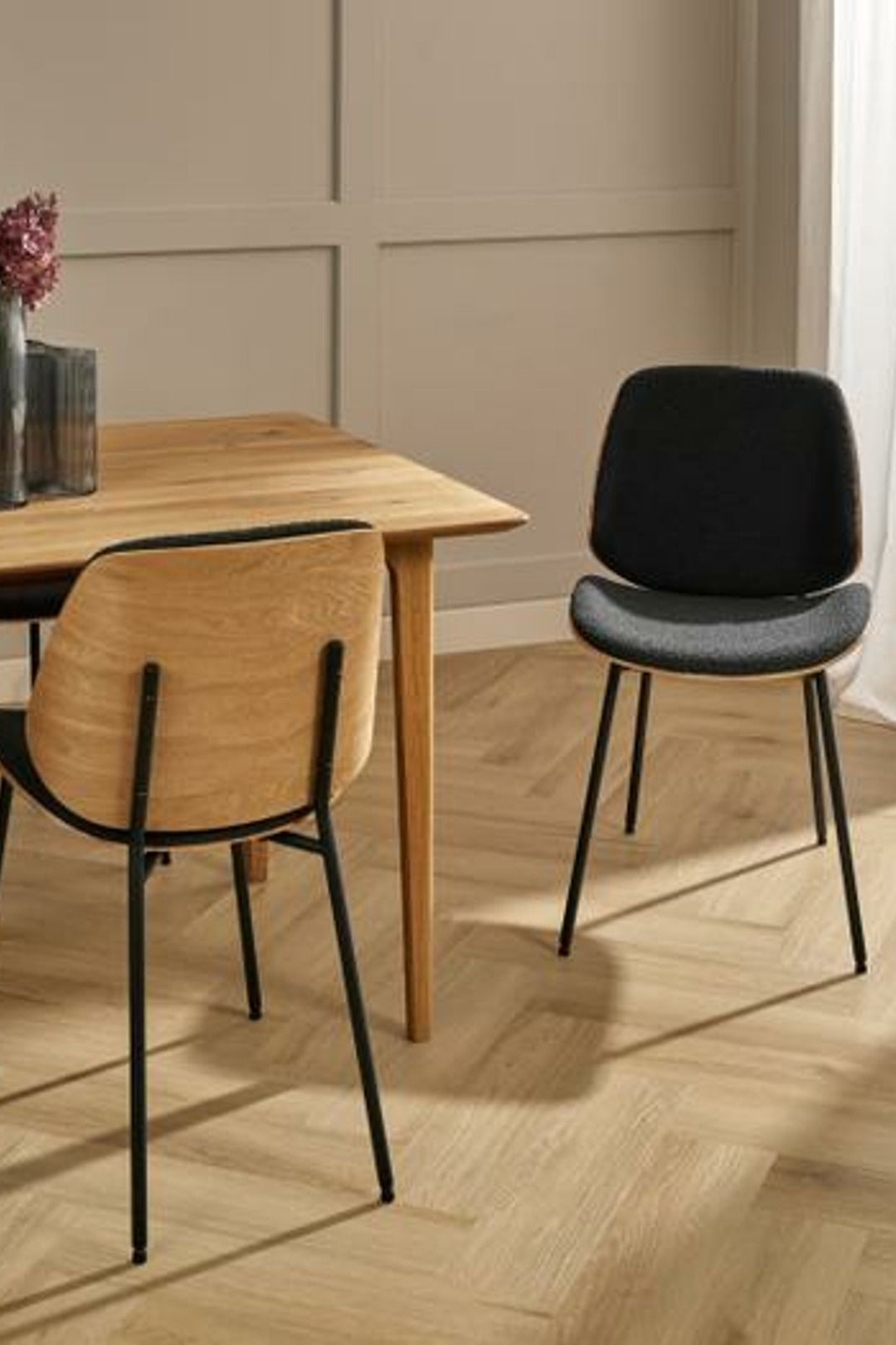Sedie in legno con seduta imbottita in boucl Tamara 2 pz