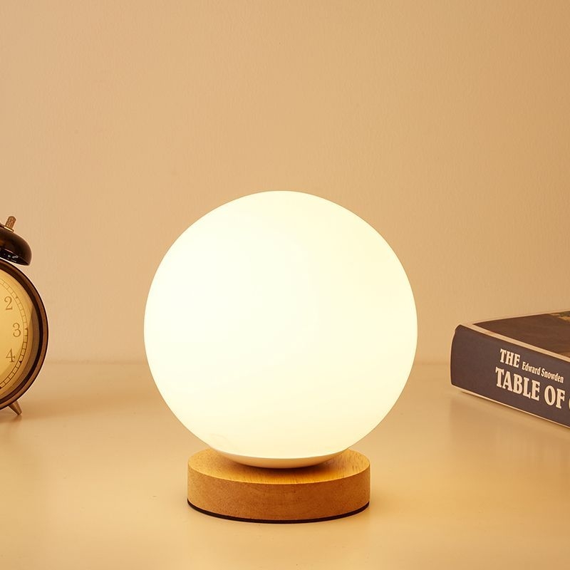 Single Bulb Globe/Cylinder/Square Shade Reading Book Light Modern Wood White Glass Task Lighting - White / Cylinder