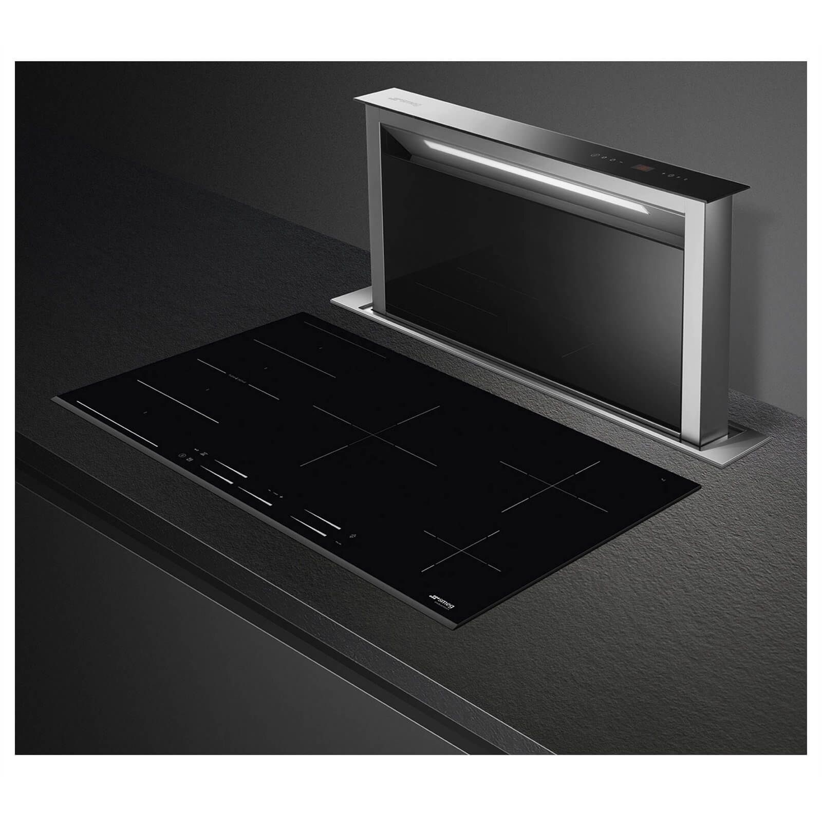 Smeg KDD90VXNE 90cm Island Downdraft Hood - Stainless Steel & Black Glass
