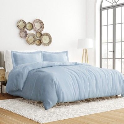Solid 3 Piece Duvet Cover Sets, 19 Colors - Ultra Soft, Easy Care, Wrinkle Free - Becky Cameron / Light Blue, Full/Queen