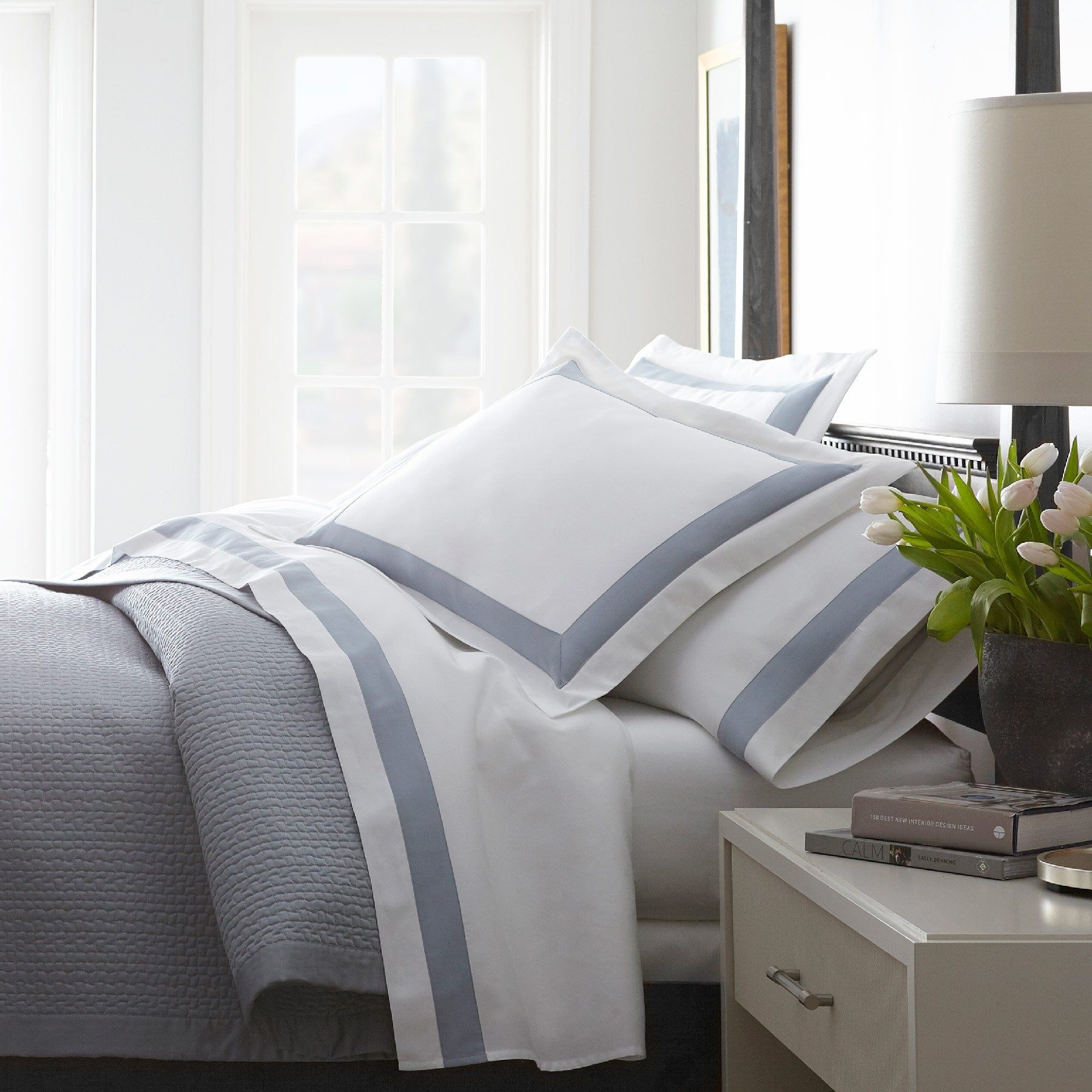 Soprano Trim Sateen Sheet Set - California King / Pewter