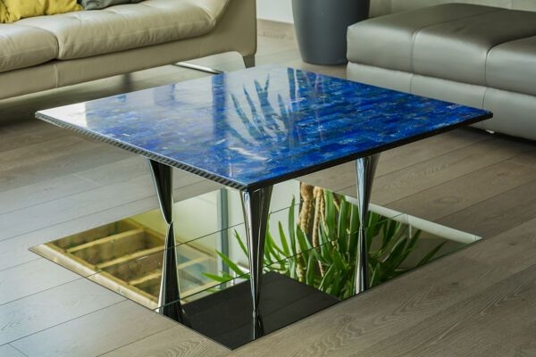 Table basse en pierre semi prcieuse et carbone