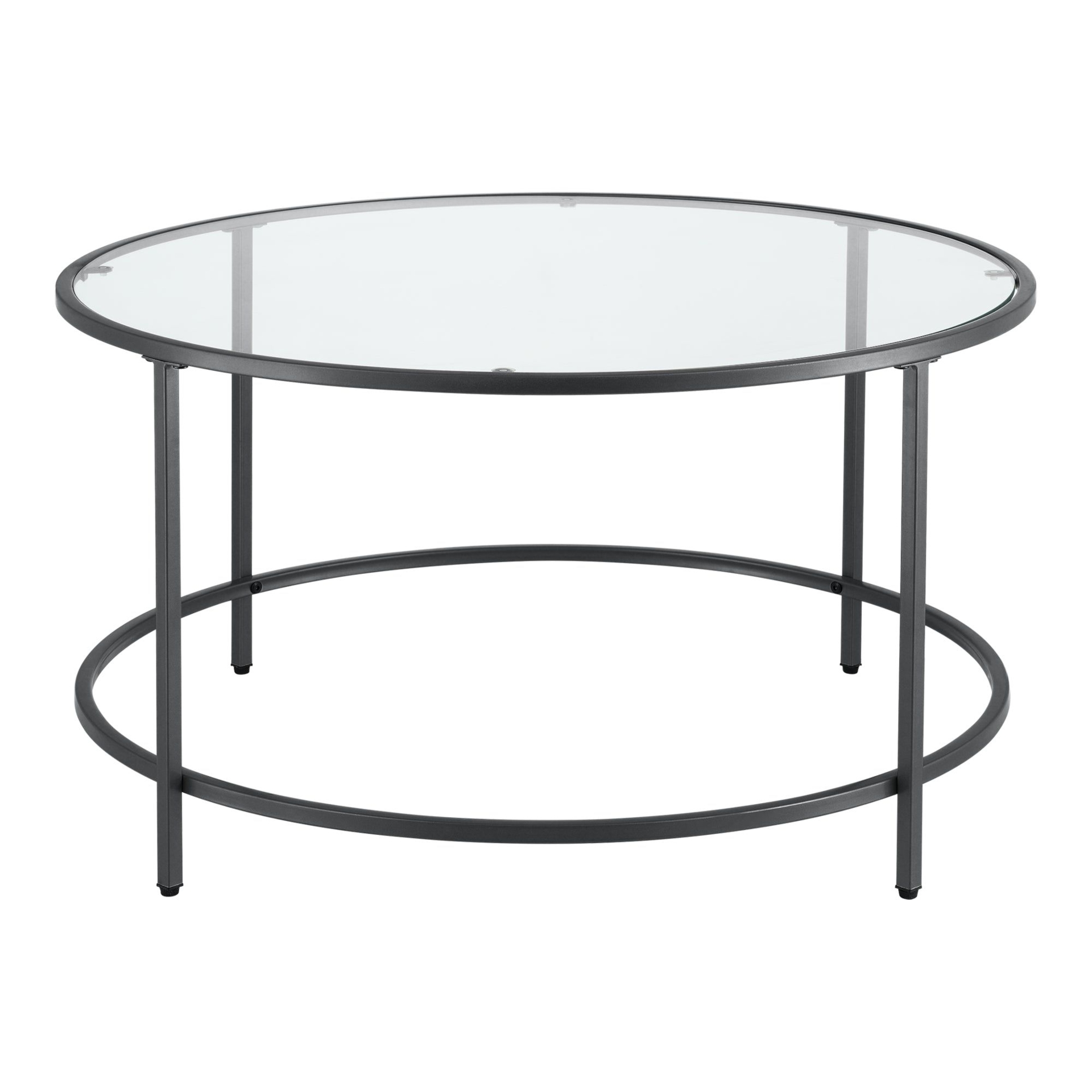 Table basse ronde pour salon plateau en verre pieds en acier 84 cm noir 03_0006180