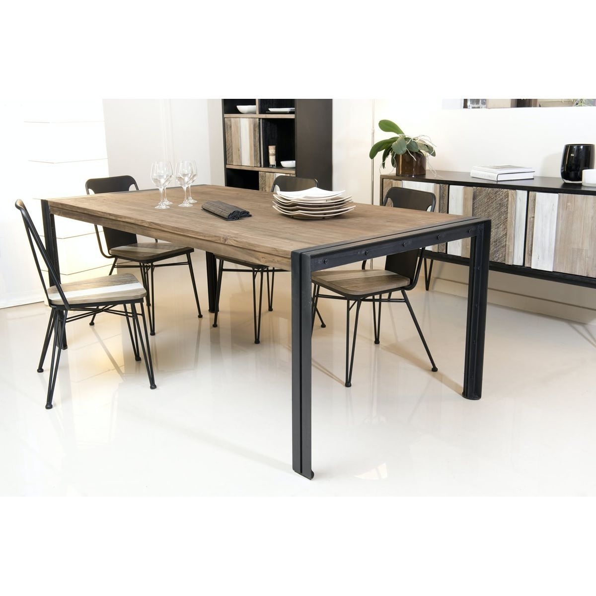 Table  Manger Bois Recycl Style Contemporain Industriel 200x100cm Swing