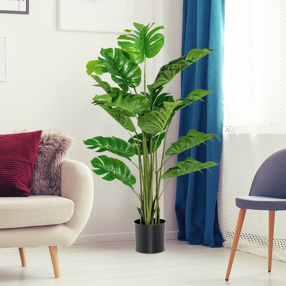 Tangkula 5ft Artificial Tree, Fake Monstera Deliciosa Plant in Pot with 15 Split Leaves Faux Plant for Indoor Outdoor House Home Office Living Room