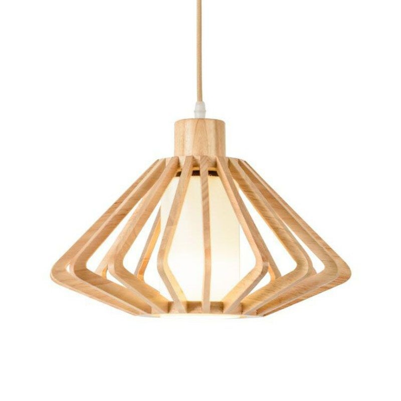 Tapered Pendant Light Contemporary Wood Single-Bulb Corridor Suspension Light Fixture - Wood / 14