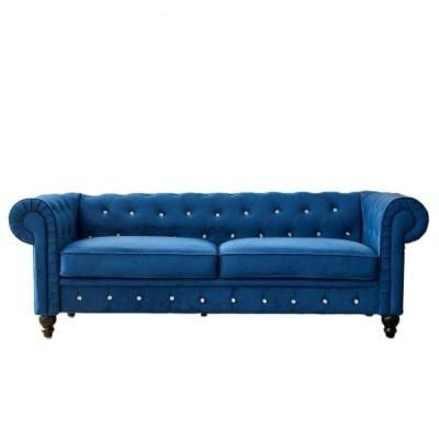 Tatahance 30 in. W Flared Arm Velvet Straight 3-Seater Sofa Blue