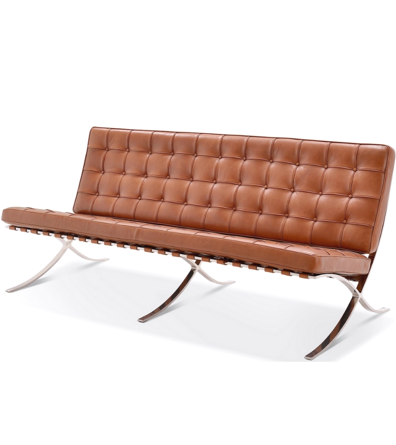 Three Seat Pavilion Style Sofa in Premium Leather - Olive Leather