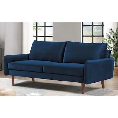 US Pride Furniture Kalum 70 in. Wide Square Arm Velvet Mid-Century Modern Rectangle Sofa in Dark Blue