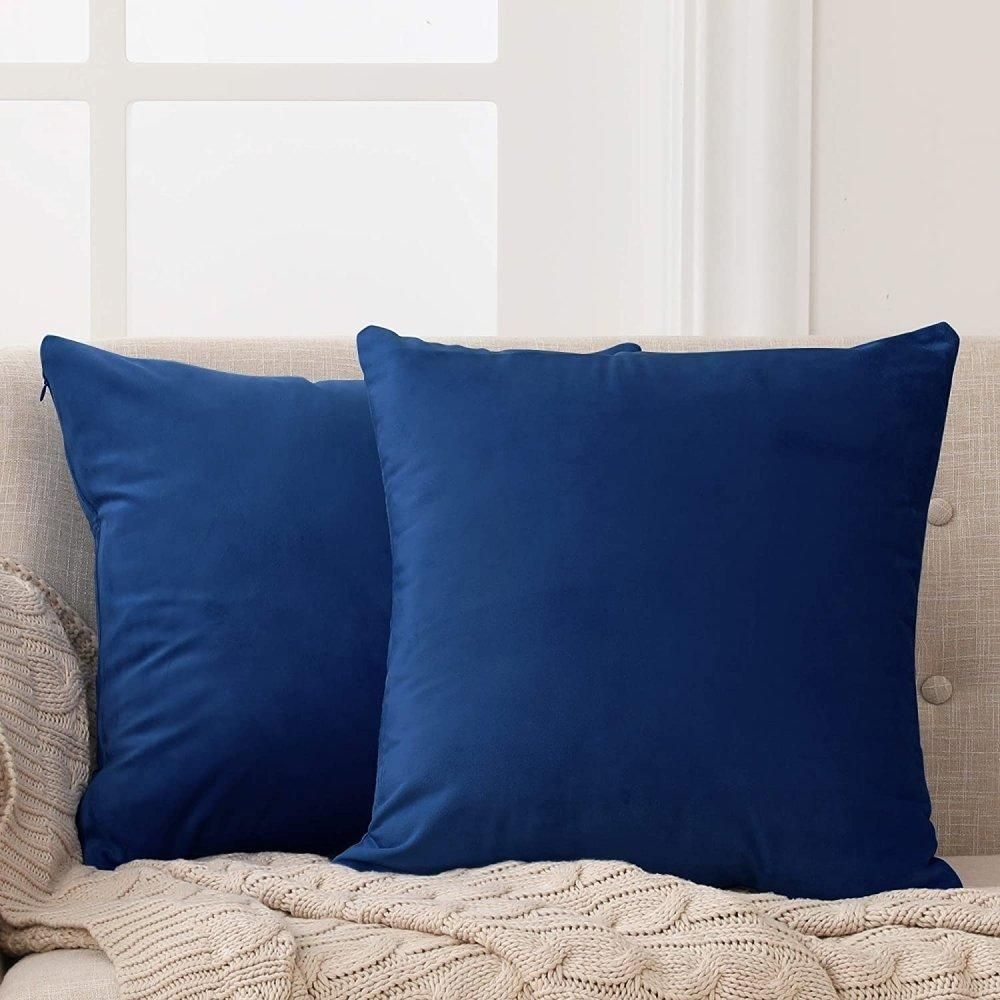 Velvet Cushion Covers - Decorative Machine Washable for Couch, Sofa | Invisible Zipper Throw Pillow Cases | Deconovo 2 Pack - Navy Blue / 18 x 18