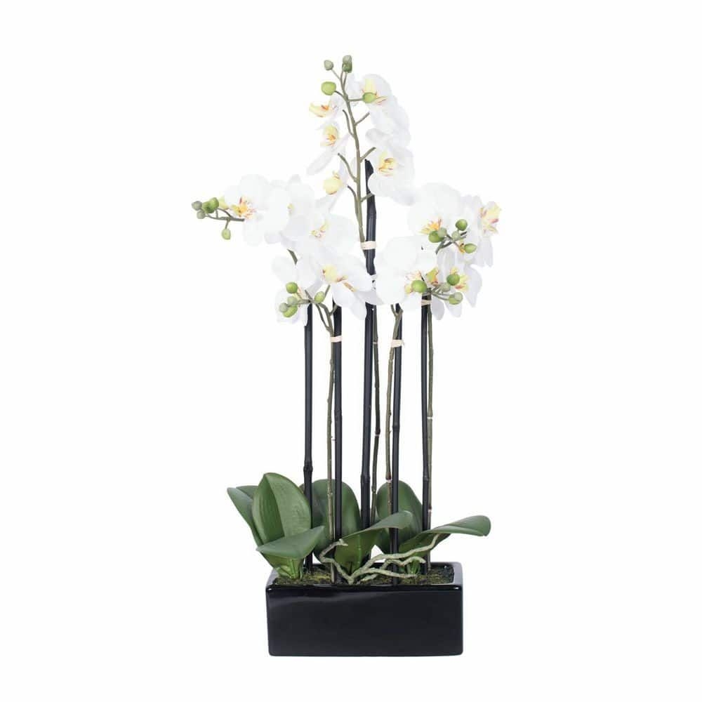 Vickerman 21 in. White Artificial Orchid Floral Arrangements in Pot