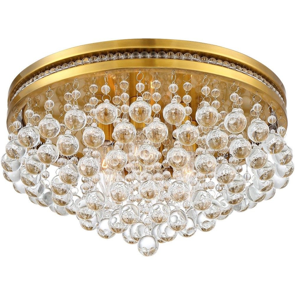 Vienna Full Spectrum Regina Modern Ceiling Light Flush Mount Fixture 15 1/4" Wide Brass 6-Light Clear Crystal for Bedroom Kitchen Living Room Hallway