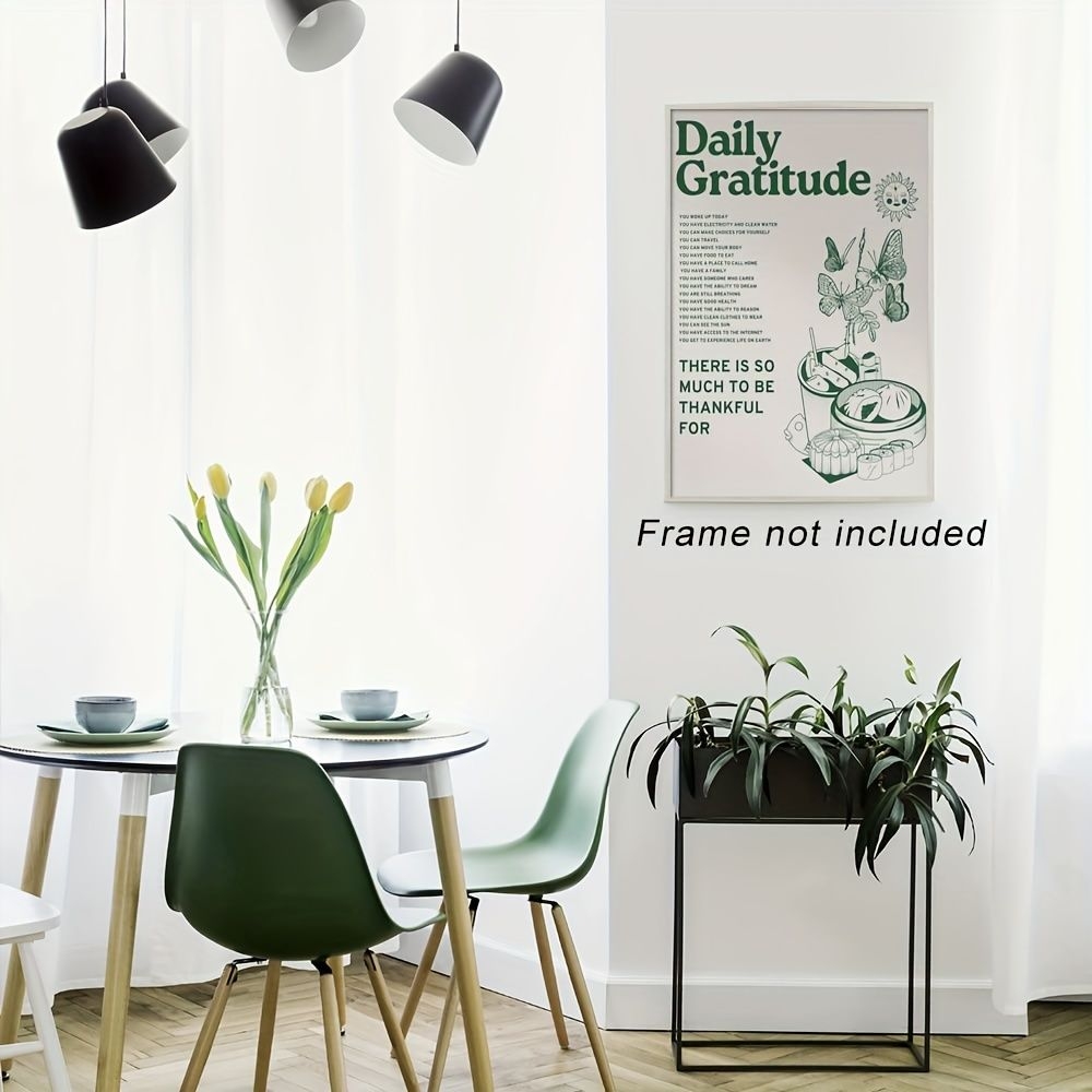 Vintage Green Inspirational Words Daily Thank You Poster For Room Aesthetic Sunflower Cute Butterfly Food Print Paper Wall Art Painting Nostalgic Wall Decor For Kitchen Dining Room 8x10 Inch No Frame