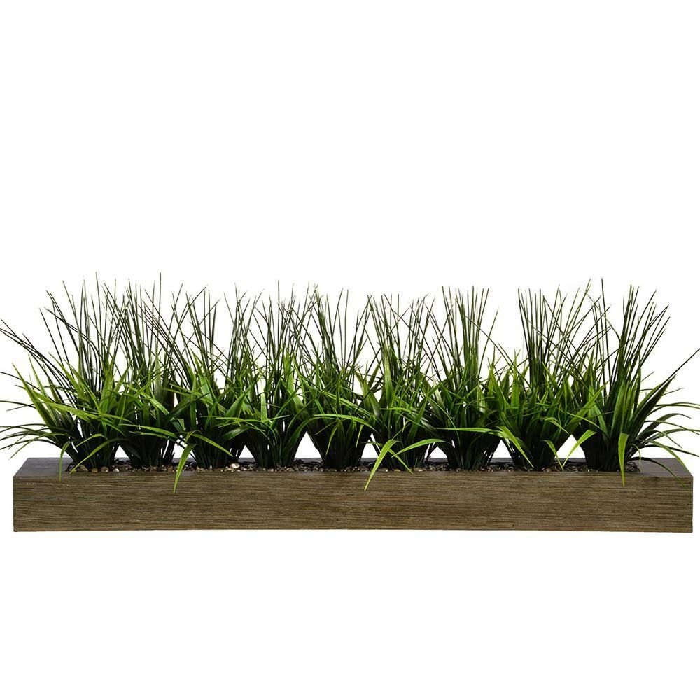 VINTAGE HOME 13 in. Tall Green Grass Artificial Indoor/ Outdoor Decorative Greenery in Taupe Wood Pot