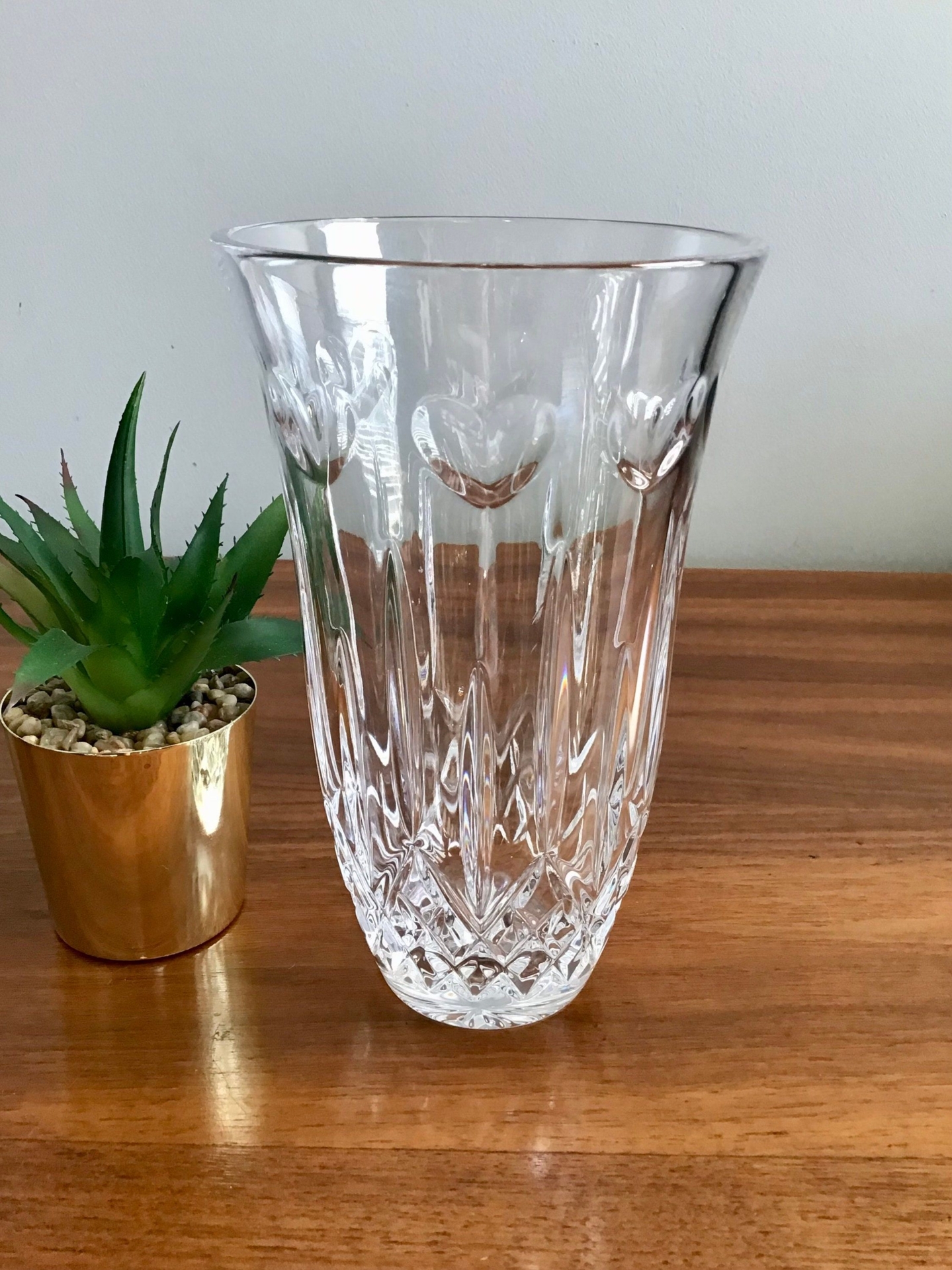 Vintage Waterford Lismore Large Crystal Vase with Hearts Valentine's Day, Wedding, Engagement, Anniversary