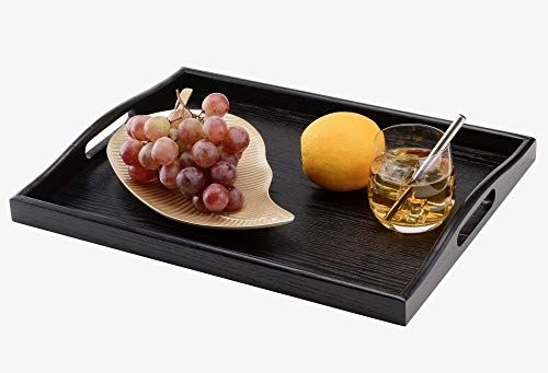 Wild Solutions Tm Wild Solutions Black Large Wood Serving Tray With Handles  177 In X 138 In X 18 In  Kitchen Table Coffee Bar Tray Bathroom Organizer