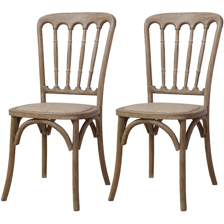 Wood Farmhouse Restaurant Side Chair Slat Back Vintage Tone Dining Chair - Brown / 2 Piece Set