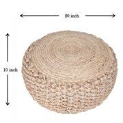 Woven Paths LR Home Round Solid Braided Cotton Indoor Pouf, Beige, Size:10" x 20"