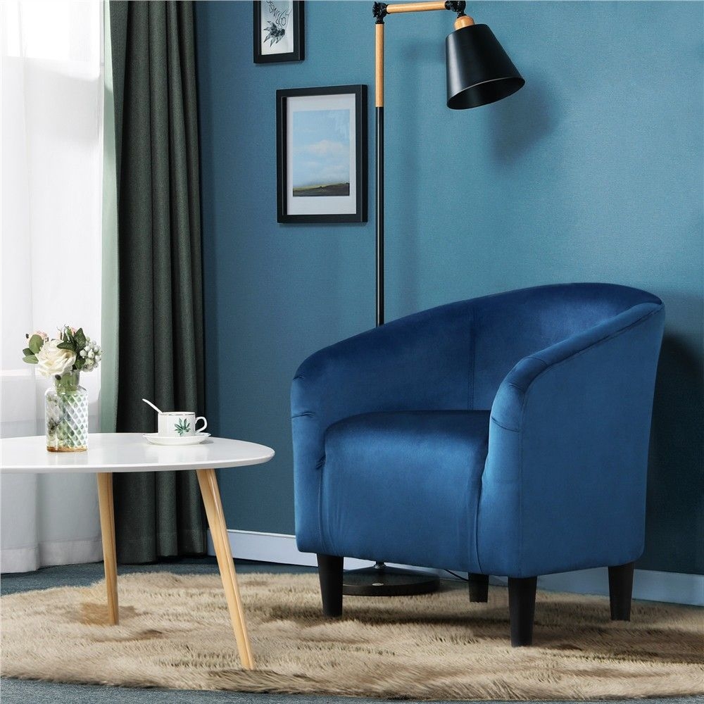 Yaheetech Velvet Club Accent Arm Chair Upholstered Barrel Chair-Pagoda Blue