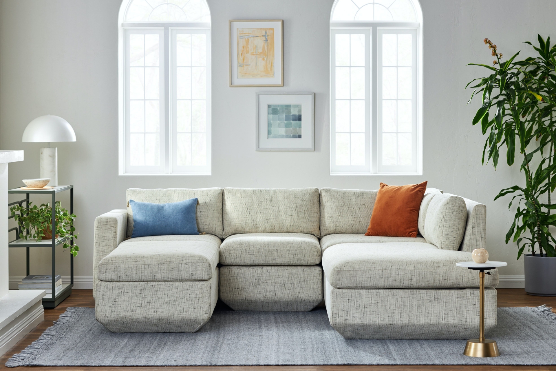 Yellow Mid Century Modern Modular Sectional Sofa with Ottoman Chair (5 piece) - Bentley Daisey - Left