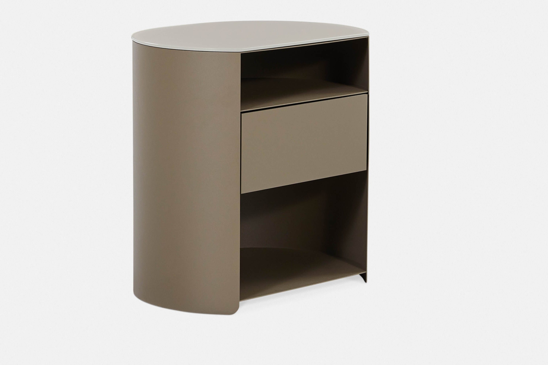 Bean, Metal Nightstand with Glass Top | Maison Corbeil