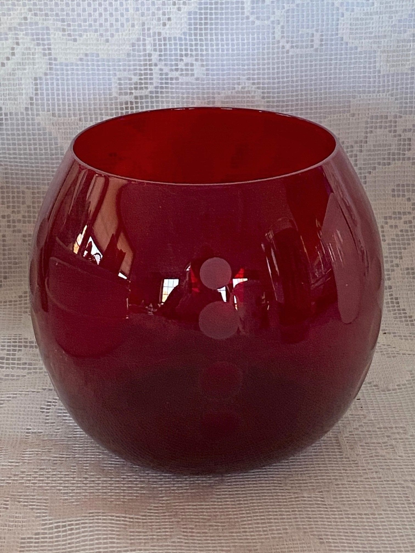 Collectible Vintage MIKASA Ruby Red Cut Glass TEALIGHT / Rose Bowl / VOTIVE-  Rows of Circle Cuts on 4 Sides - Estate Item