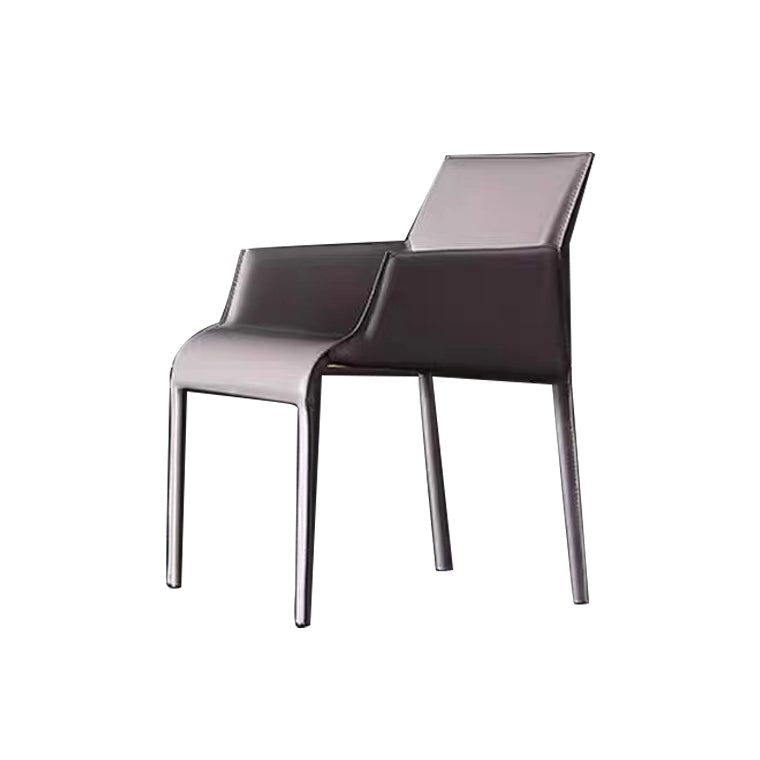 Dining Room Parsons Chair Indoor Faux Leather Upholstered Arm Chair Dark Gray-1 Piece
