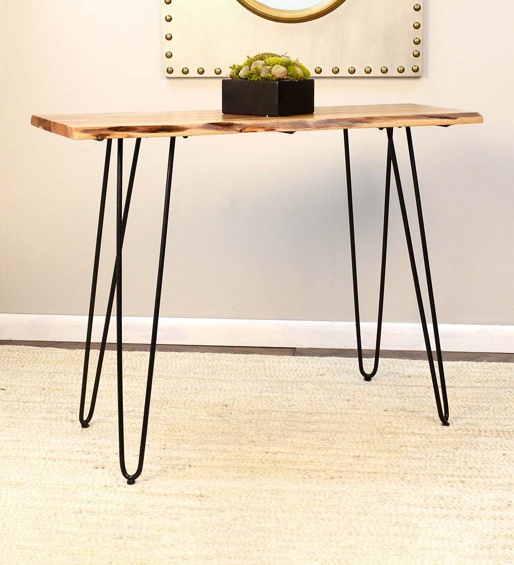 Live Edge Acacia Wood Console Table with Hairpin Legs - Black | Plow & Hearth