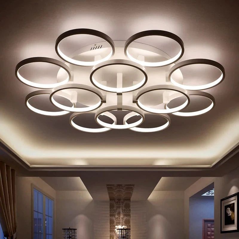 New Arrival Circle Rings Designer Modern Led Ceiling Lights Lamp For Living Room Bedroom Remote Control Ceiling Lamp Fixtures - White / 1 head Dia20cm 12W / Brightness Dimmable
