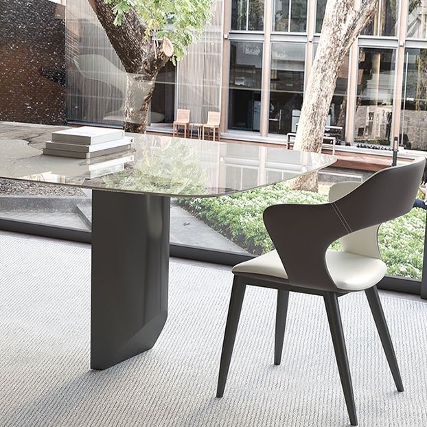 Rectangle Contemporary Dining Room Table White Sintered Stone Table with Black Metal Base - 70.9L x 35.4W x 29.5H / Without Chairs