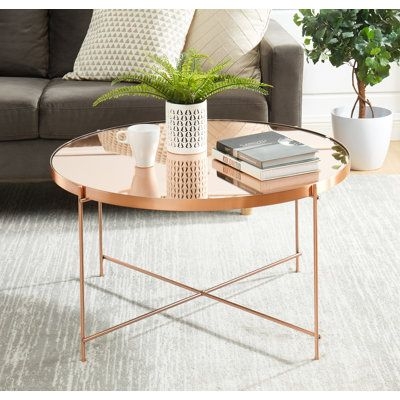 Willa Arlo Interiors Abeyta Coffee Table Mirrored/Metal in Orange, Size 17.75 H x 33.5 W x 33.5 D in | Wayfair