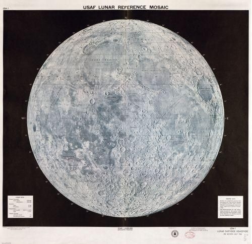 1966 Map USAF lunar reference mosaic: LEM-1. - 24x24 - Ready to Frame - Moon |