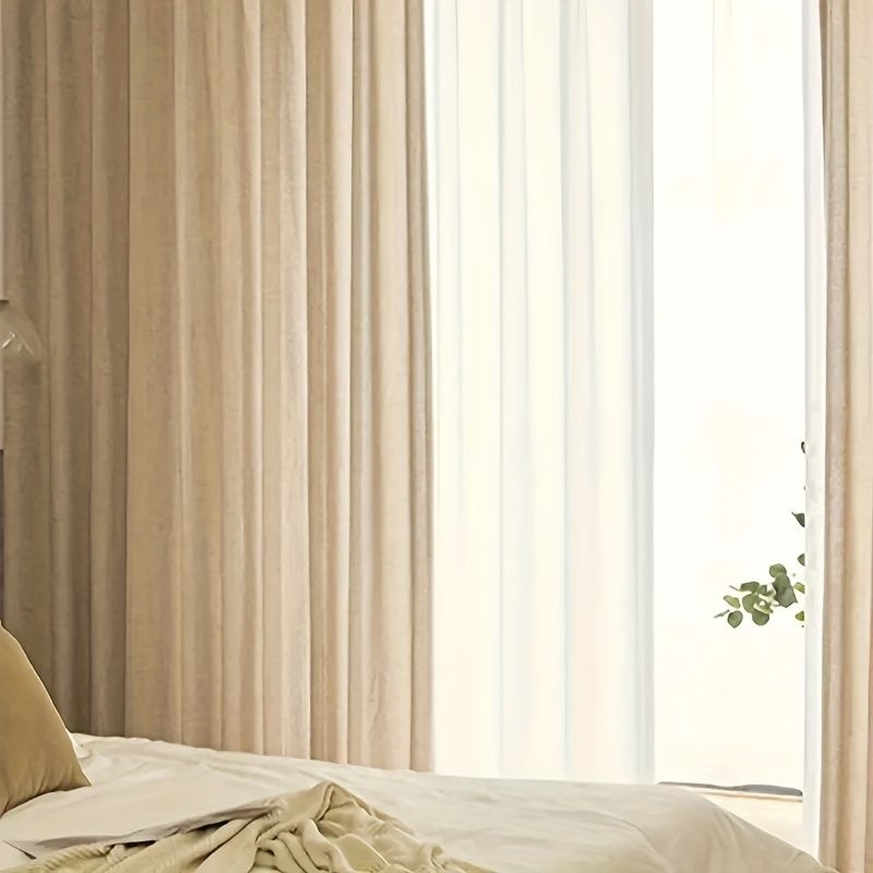 1pc Japanese Style Simple, Comfortable, Soft, And Thick Faux Linen Curtains, Suitable For Living Rooms, Bedrooms, Hotels, And Blackout And Insulation Rooms