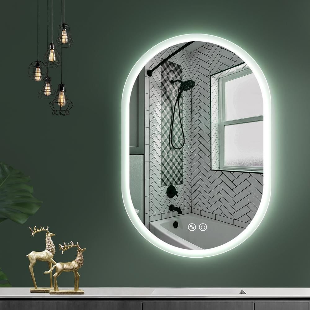 32 in. W x 20 in. H Oval Frameless Anti-Fog LED Dimmable Wall Mounted Bathroom Vanity Mirror Bathroom Mirror with Lights, Natural