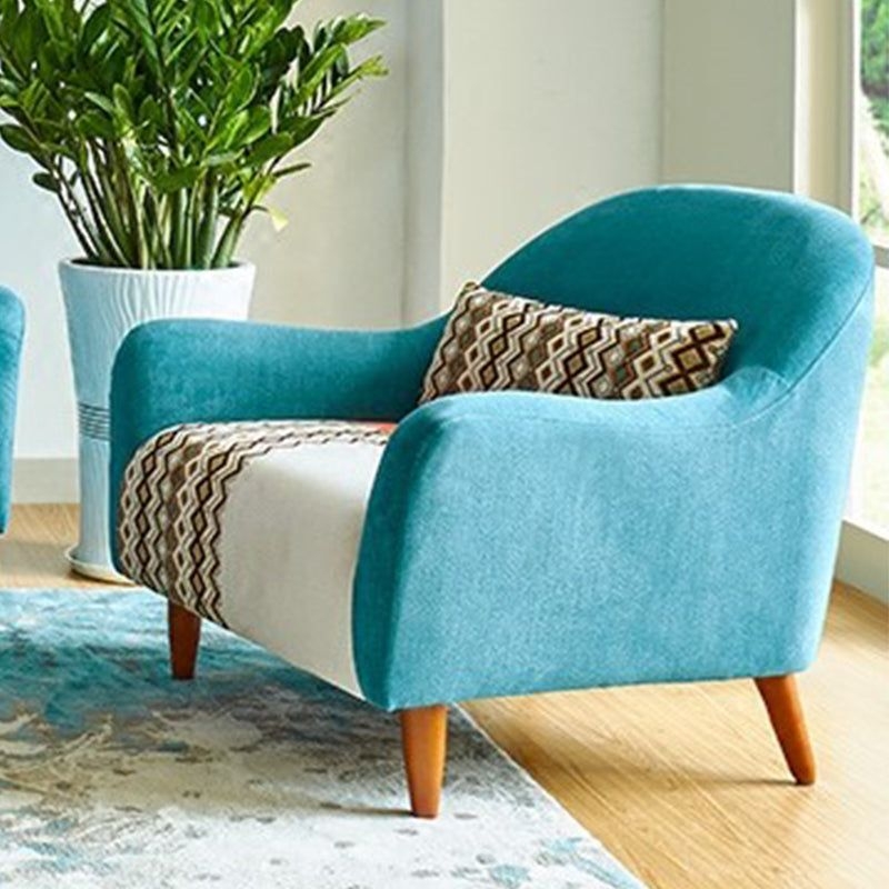 33.86 D x 31.89 H Curved Fabric 3-Seater Sofa Bohemia Style Sofa - 39L x 33W x 31.5H / Lake Blue
