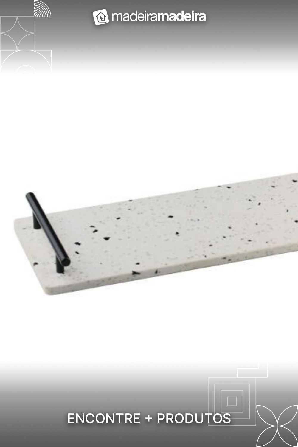 Bandeja de Mrmore Terrazzo e Alas de Metal Preto - 40x15cm