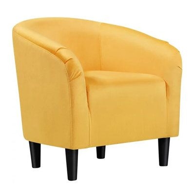 Barrel Chair - House of Hampton Jashaun Upholstered Barrel Chair, Wood in Black / Brown / Yellow | 28 H x 26 W x 26 D in | Wayfair