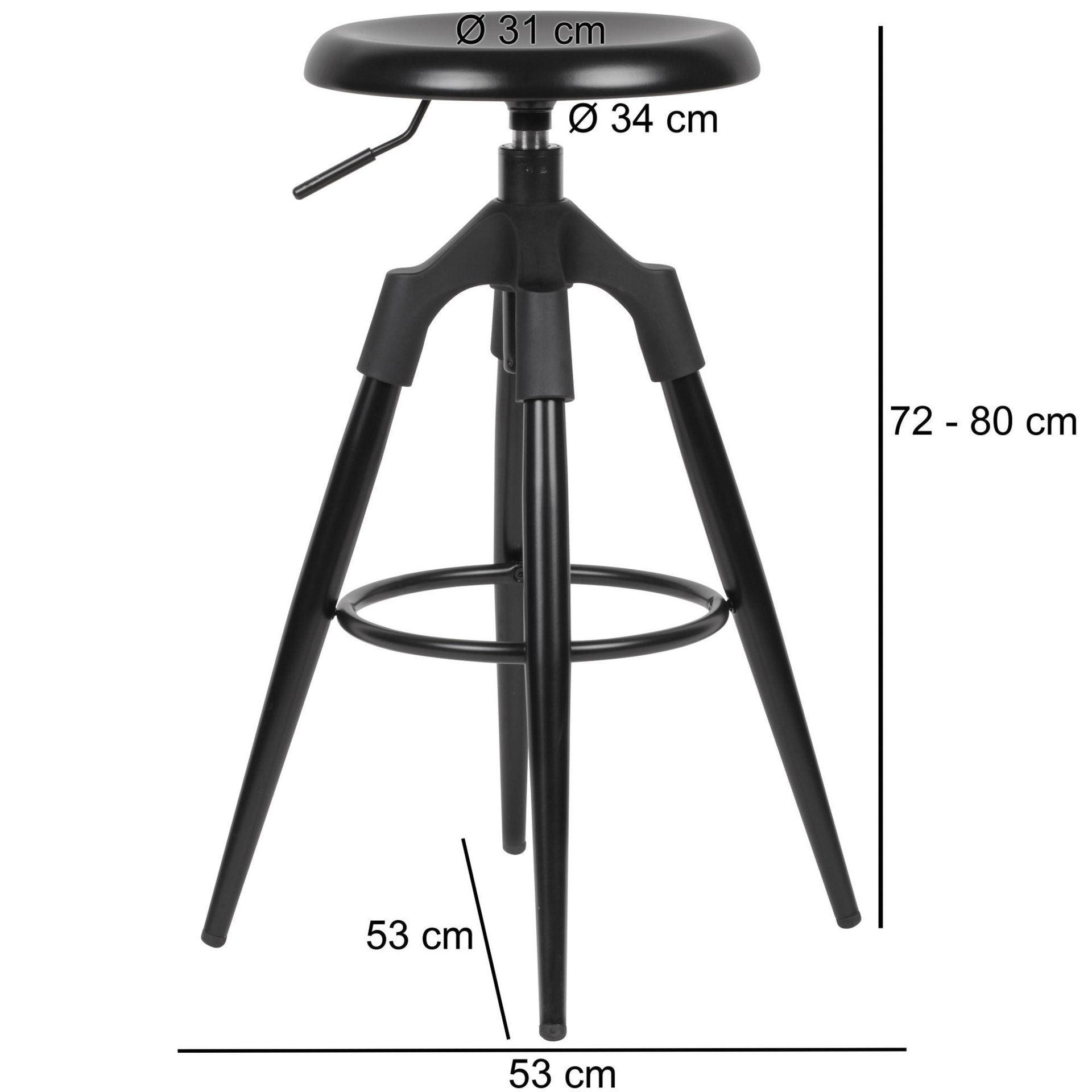 Barstol i sort metal, 72-80 cm