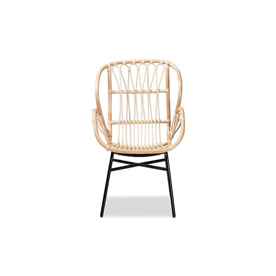 Baxton Studio Caelia Modern Bohemian Natural Brown Rattan and Black Metal Chair