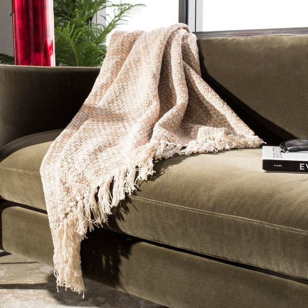 Becks Fringe Throw Blanket - Beige/Pink - 50" x 60" - Safavieh