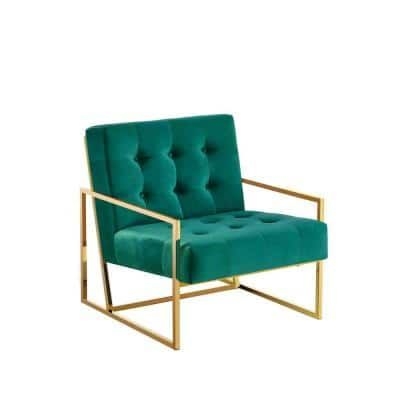Best Master Furniture Bradley Green Velvet With Gold Plated Accent Chair, Green/Gold