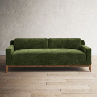 Birch Lane Rayana 90" Velvet Square Arm Sofa Wood / Velvet in Brown / Green | 32 H x 90 W x 42 D in | Wayfair